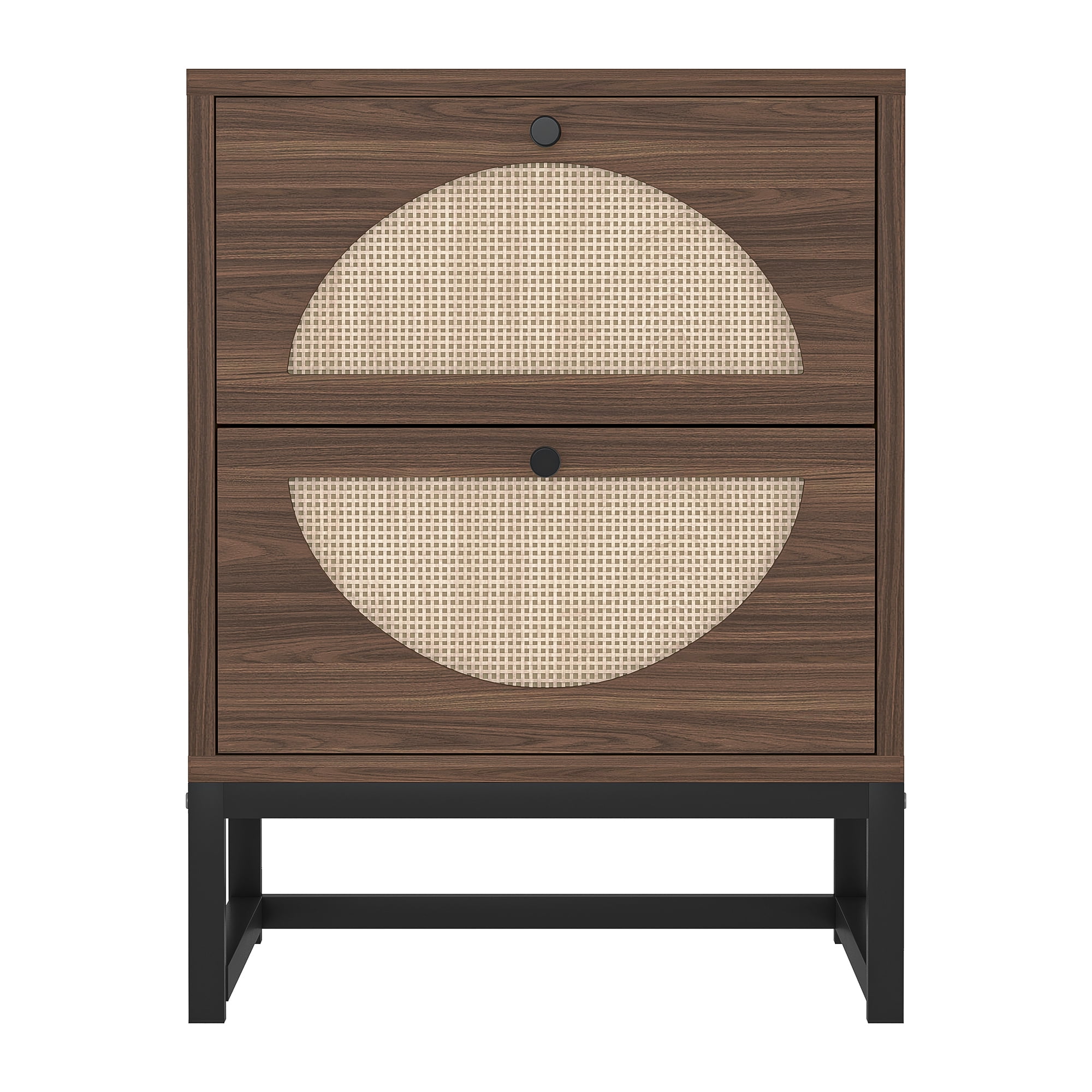 Resenkos Walnut Nightstand Set of 2 for Bedroom, Wood Rattan Night Stand Living Room
