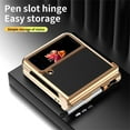 thumbnail image 4 of Nalacover for Samsung Galaxy Z Flip4 Protective Folding Case, S Pen Holder Hinge Protection Lytchee Pattern PU Leather Cover with Pen Stylus, Shockproof Full Coverage Case, Black + Gold, 4 of 7