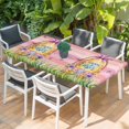 thumbnail image 2 of Pink Happy Easter Table Cloths for 4 Foot Rectangle Tables, Spring Easter Eggs Floral Wooden Patio Waterproof Elastic Fitted Tablecloths, Washable Rectangular Table Cover for Camping, 2 of 8