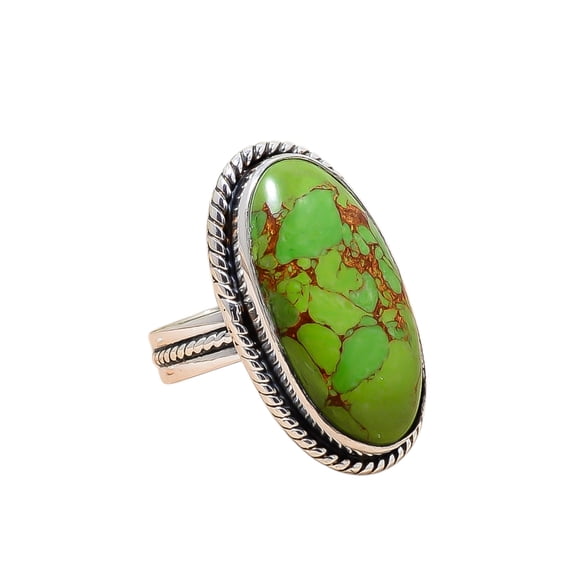 Copper Green Turquoise 925 Sterling Silver Ring, 25X13 mm Oval Gemstone Ring, Green Ring, Christmas Gift, Unique Jewelry Ring, Adjustable Ring V12616R