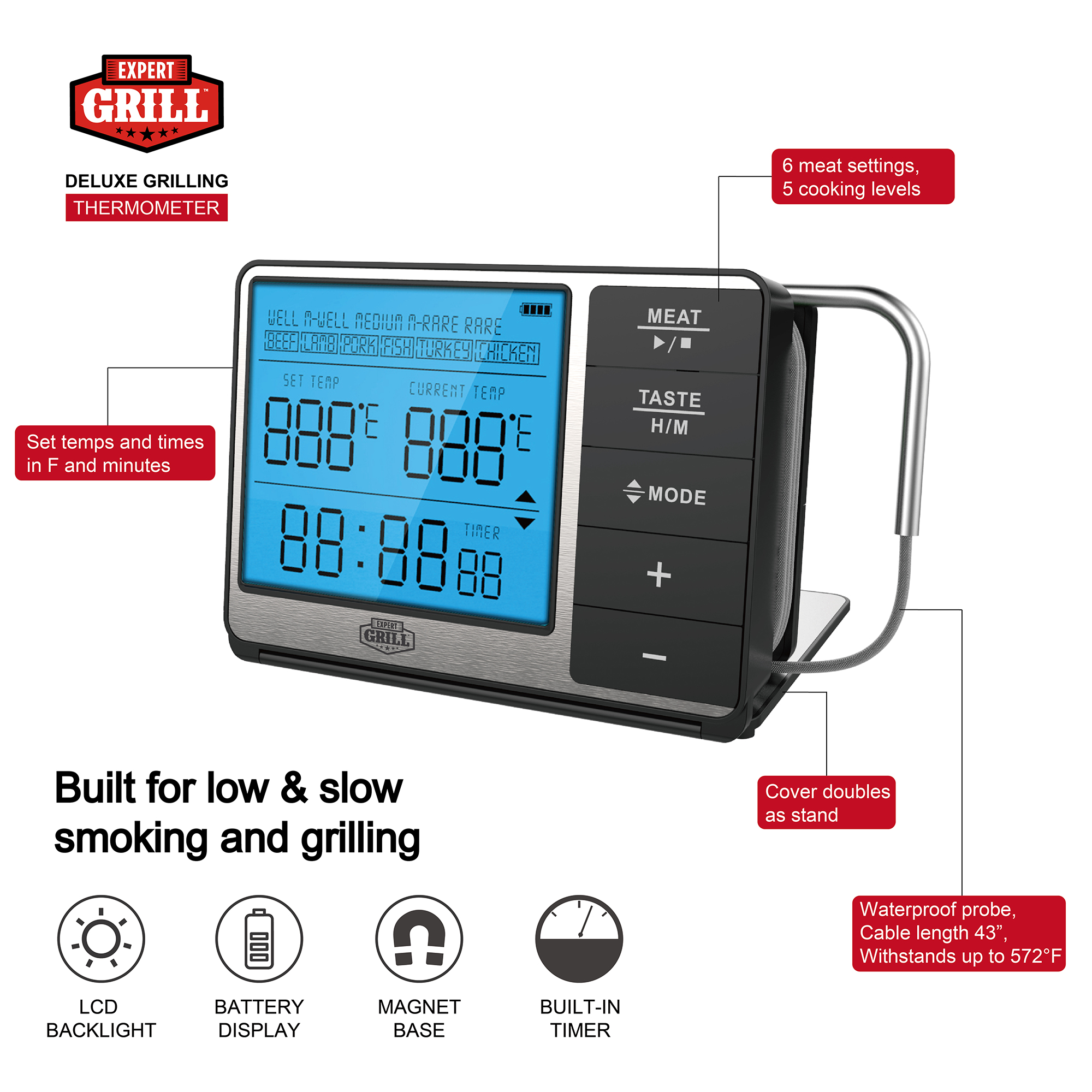 Expert Grill ABS Deluxe Digital BBQ Grilling Meat Thermometer - image 5 of 11