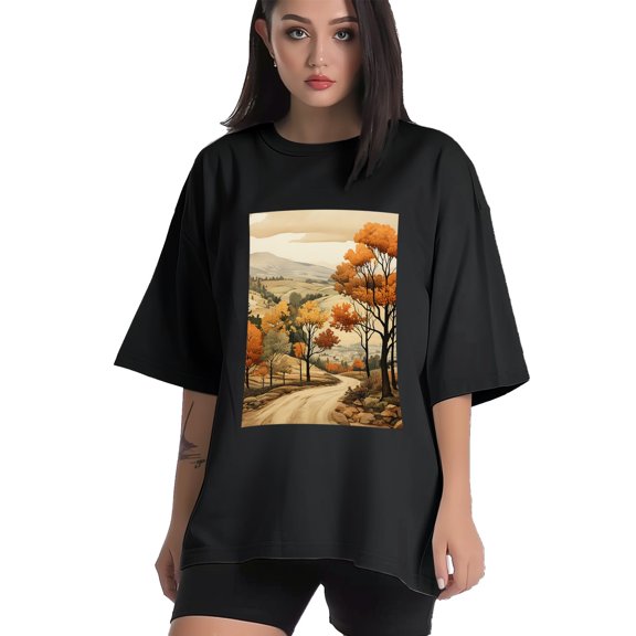 Plus Size Shirt for Women Black Tops for Women Short Sleeves Shirt for Women Trees In An Autumn1 T Shirt Crewneck Shirt for Women XS