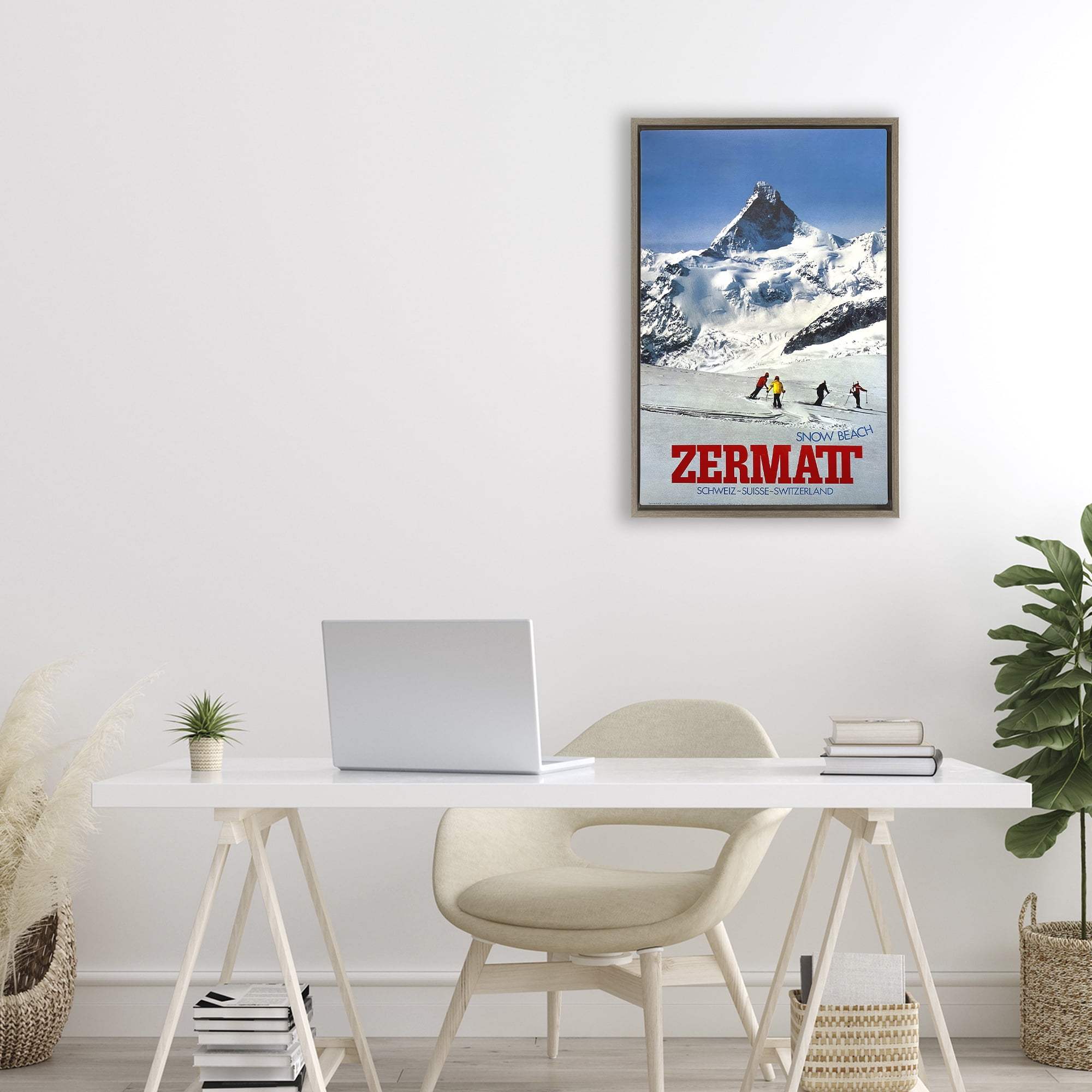Stupell Industries Zermatt Snow Beach Brown Framed Floater Canvas Wall Art, design by Vintage Posters