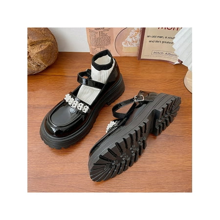 

Daeful Women Comfort Platform Leather Shoes School Fashion Non-slip Slip On Mary Jane Black Style C 5.5