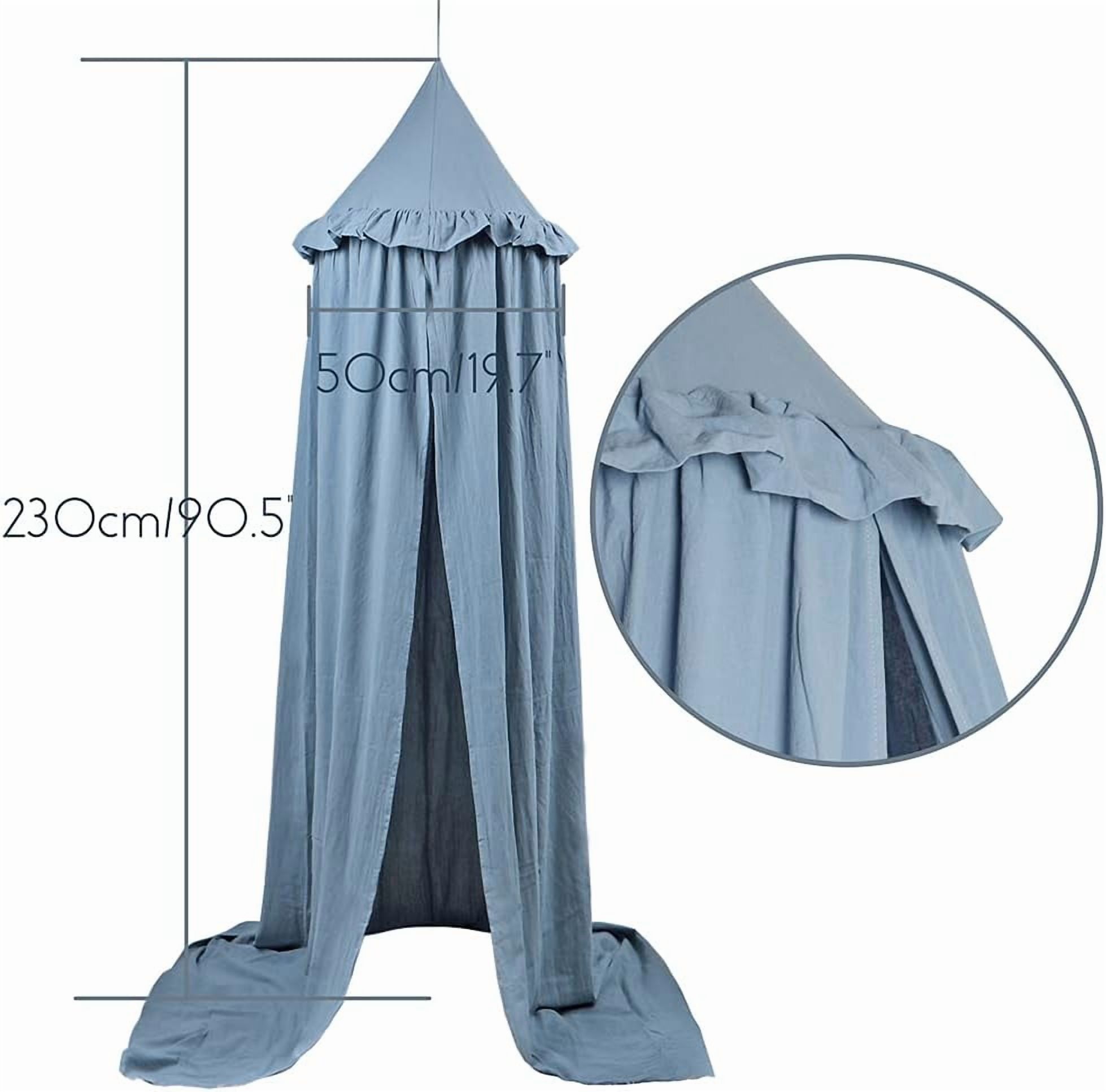 Kids Bed Canopy with Frills Cotton Hanging Tent Curtain Net for Reading Nook Hideaway Bedding Play Room Decor(Blue)