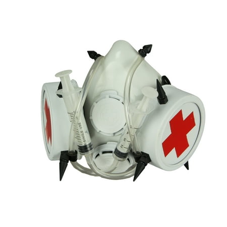 White Bio-Hazard Nurse Gas Mask with Medical Syringes and Spikes