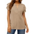 thumbnail image 4 of UVN Summer Blouse for Women Ruffle Short Sleeve Shirts V Neck Button Down Elegant Ladies Tops, 4 of 9