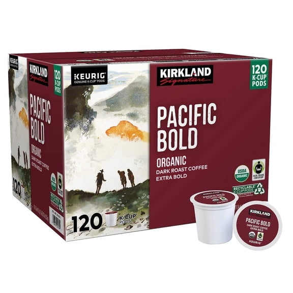Kirkland Signature Coffee Organic Pacific Bold Recyclable K-Cup Pod, 120 Count