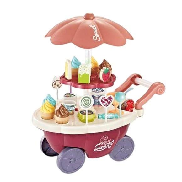 Ice Cream Toy Cart Play Set for Kids, Educational Ice-Cream Trolley Truck with with Music & Lighting - Great Gift for Girls and Boys Ages 2,3 and up