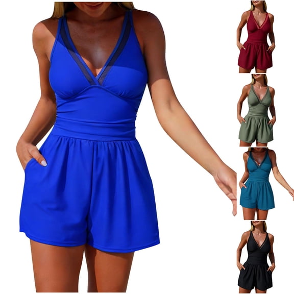 Danhjin Swimsuits for Women 1 Piece Set Adjustable Straps Mesh Patch Swimwear Tummycontrol Surfing Swimming Summer Beach Bathing Cute Attractive Swim Suits