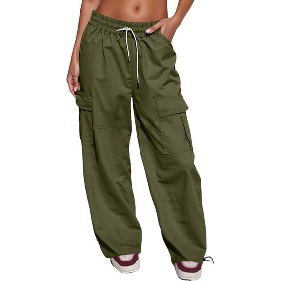 Women's Casual High Waisted Loose Wide Leg Pants Multi Pockets Y2K Straight Trousers Ideal for Summer and Fall Activities Senistyle Pants,Color:Green,Size:XXXL