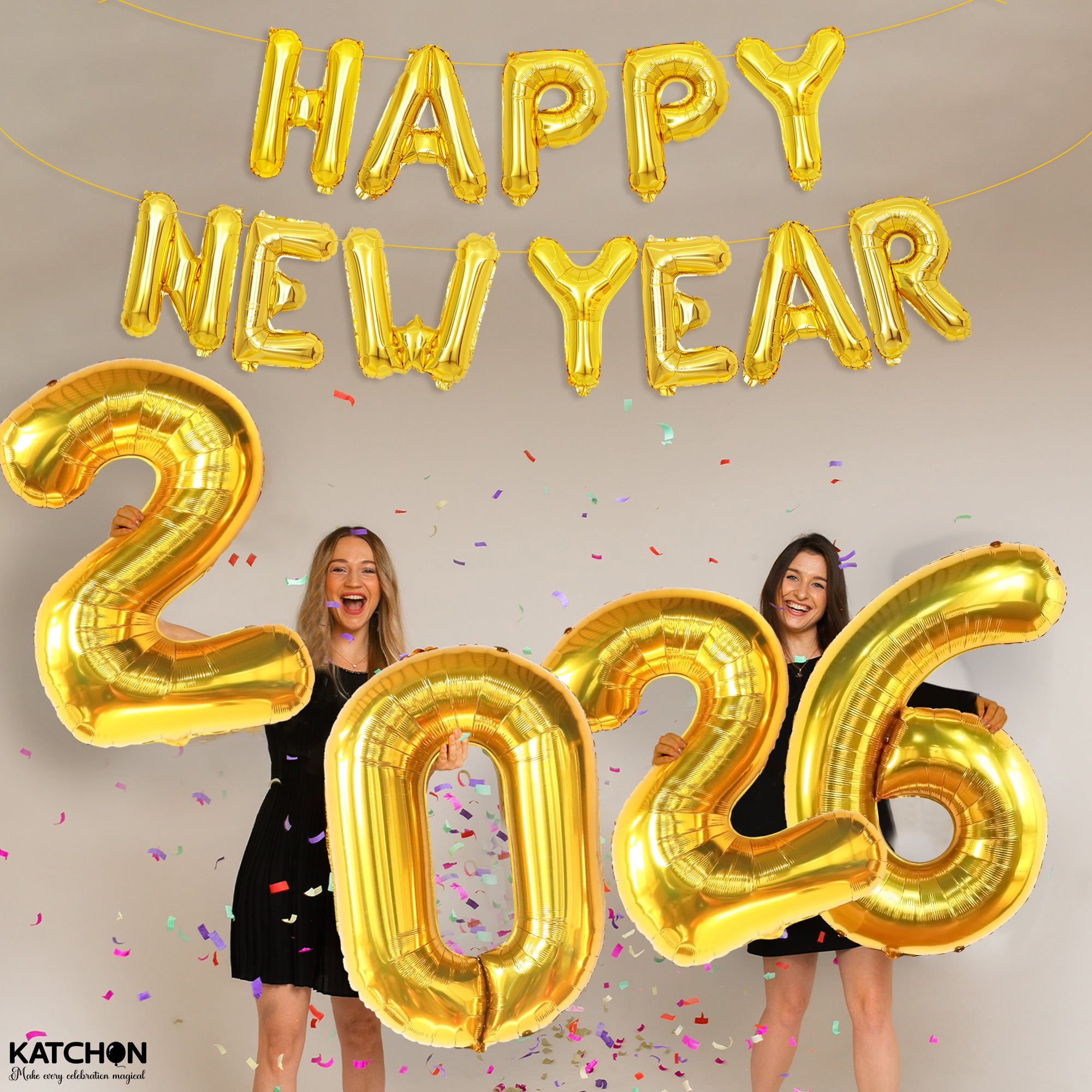 KatchOn, XtraLarge Gold 2026 Balloons, 40 Inch - Happy New Year Balloons Gold | New Years Eve Party Supplies 2026 Balloons Gold | New Years Decorations 2026 | NYE Balloons, New Years 2026 Balloons