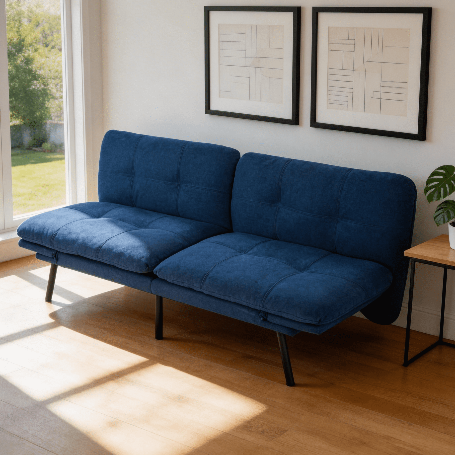 BSHTI 70.87" Convertible Futon Sofa Bed, Linen Fabric 2-Seater Sleeper Couch with 5-Level Adjustable Backrest & Armrests for Living Room, Office, Guest Room, Small Spaces