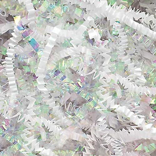 COTU 1/2 LB Premium Diamant Blanc Iridescent Mélange Fantaisie Froissé Râper Panier Cadeau Remplissage de Papier (8 oz)