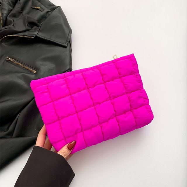 Bolsa de cosméticos acolchada con cremallera, bolsa de maquillaje de viaje, color sólido para mujeres y niñas
