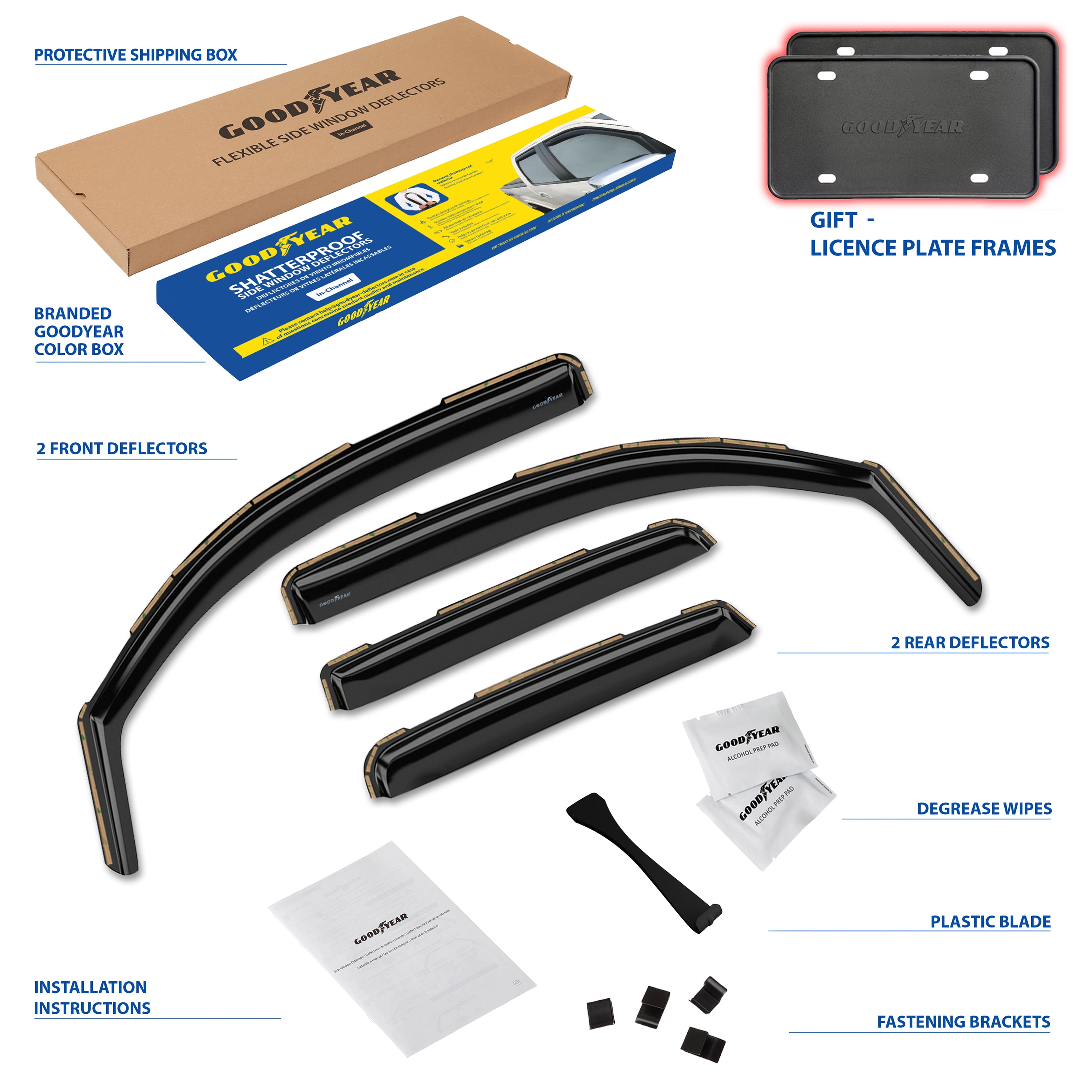 Goodyear Shatterproof In-Channel Window Deflectors for Trucks Toyota Tacoma 2016-2023 Double Cab, Rain Guards, Window Visors, Vent Deflector, Truck Accessories, 4pcs- GY003409