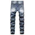 thumbnail image 3 of JINMGG Men Pants Clearance Men's High-end Stretch Nostalgic Frayed Slim-fit Jeans Blue L(32), 3 of 8