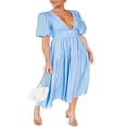 thumbnail image 3 of AMERTEER Femmes Profonde V Maxi Robe d'Été Casual Manches Courtes Plissée Taille Haute LongBeach Flowy Robes, 3 of 9