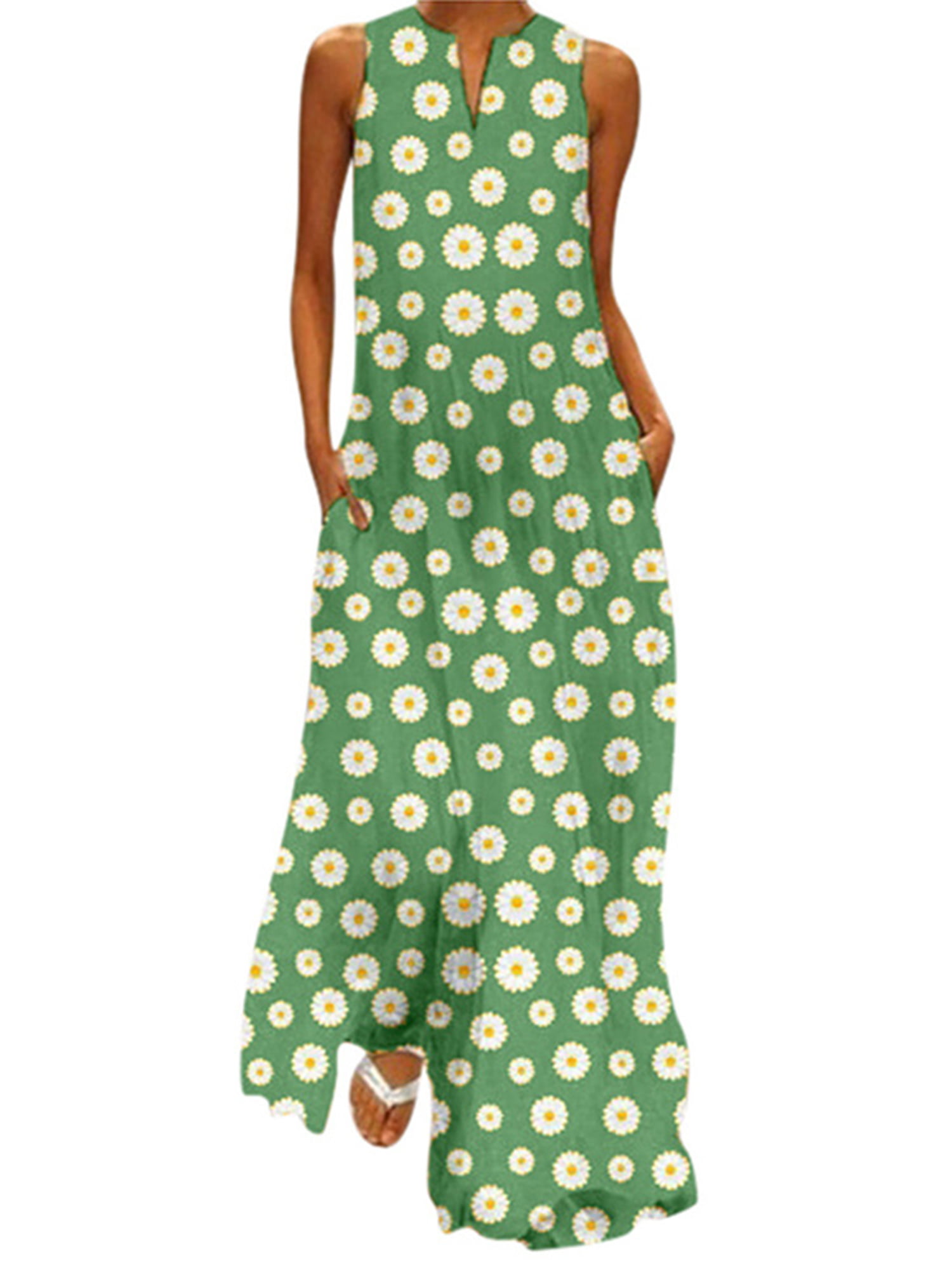 UKAP Women's Florla Summer Maxi Dress Strap Bohemian Daisy Print Long ...