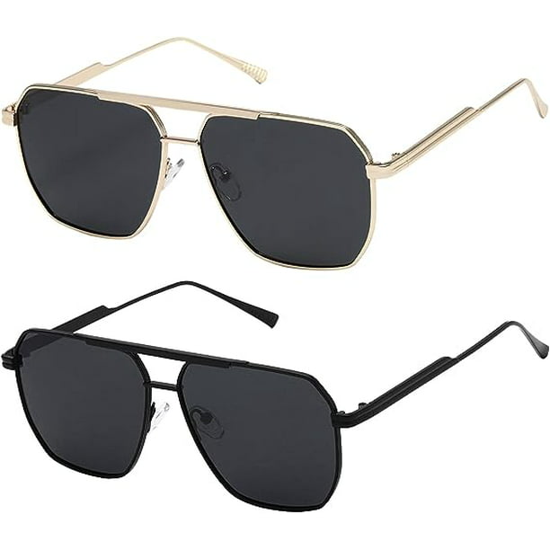 Polarized Sunglasses Womens Men Retro Oversized Square Vintage Fashion  Shades Classic Large Metal Sun Glasses 