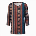 thumbnail image 4 of Towmus Womens Tops 3/4 Sleeve V Neck Cotton Tees Floral Print Fall T Shirts Three Quarter Length Shirts, 4 of 5