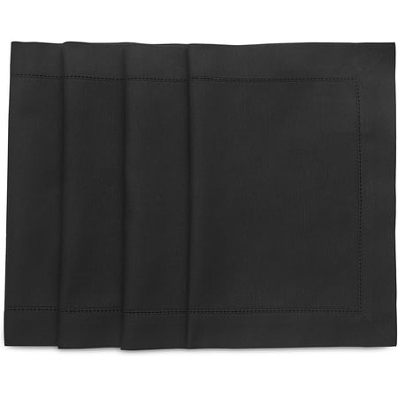 

Cotton Linen Hemstitch Placemats – Set of 4 Natural Fabric Placemats 14 x 19 Inch – Black Tablemats for Spring Easter Summer Kitchen Dining – Handcrafted and Machine Washable