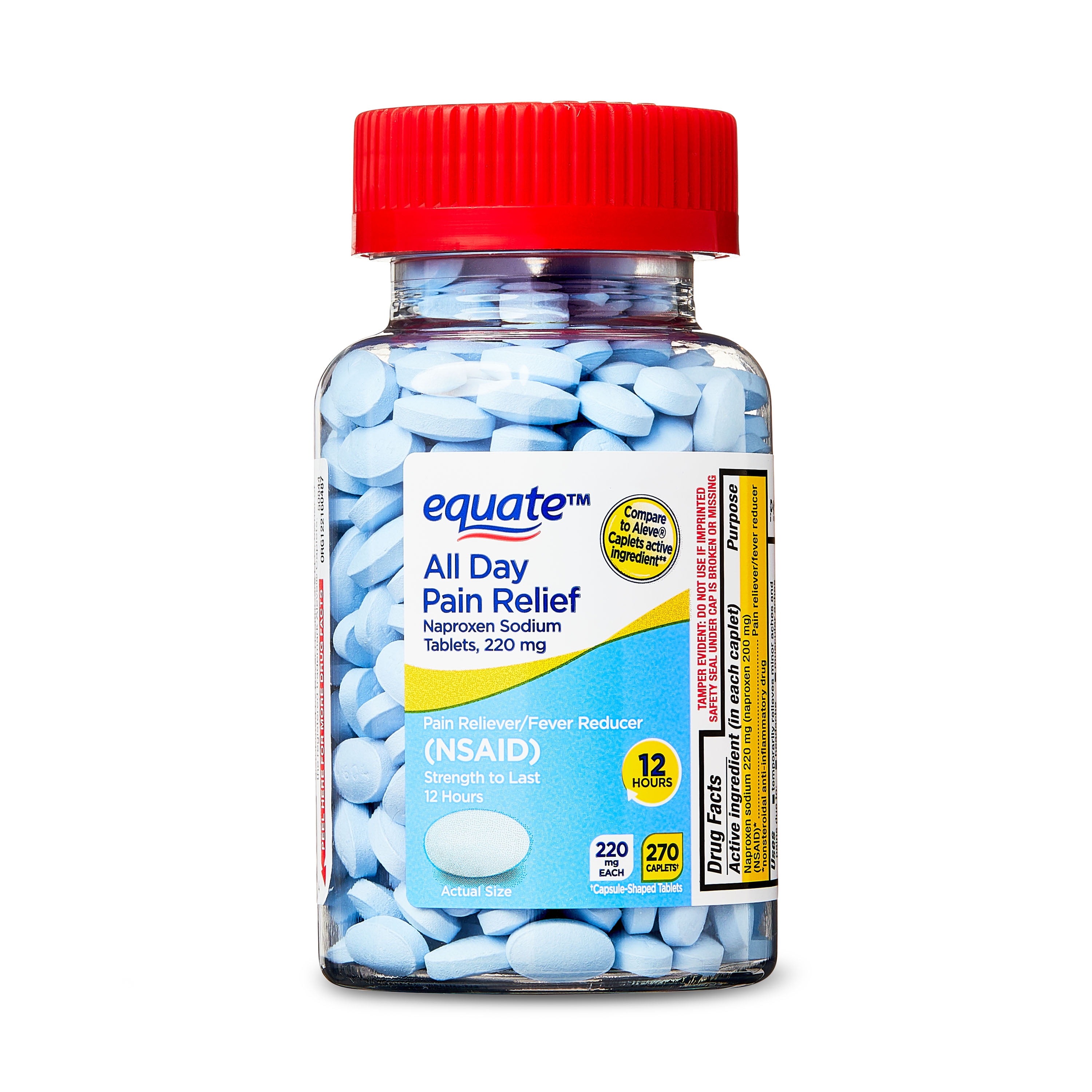 (3 pack) Equate All Day Pain Relief Naproxen Sodium Caplets, 220 mg, 270 Count, Compare to Aleve® Caplets Active Ingredient