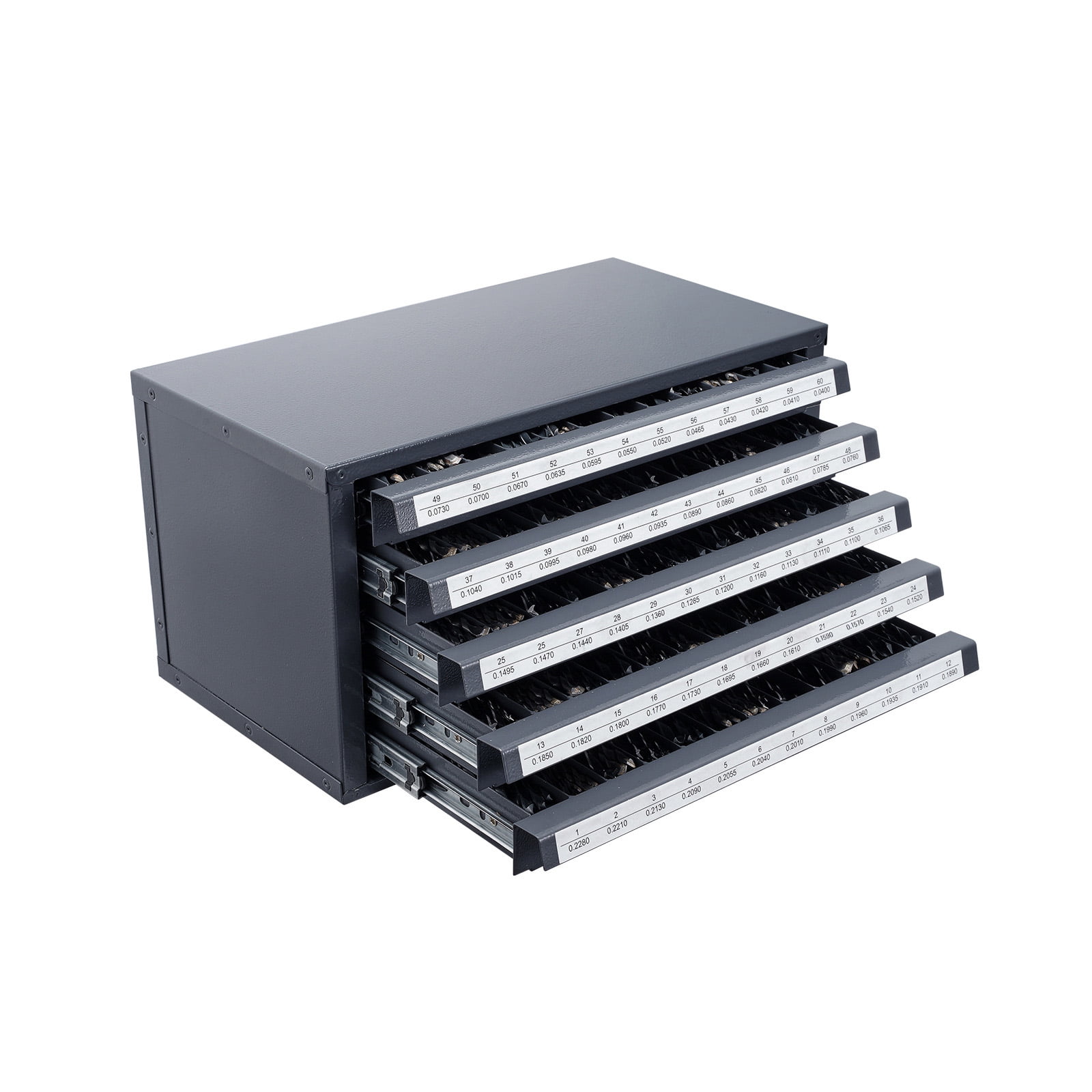 KFFKFF Drill Bit Storage Cabinet, Quintuple-Drawer Organizer for #1 to #60 Steel Drill Bits, Label-Included Stackable Cabinet for Drill Bit Organization
