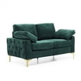 thumbnail image 5 of Chenille Loveseat,Transitional Diamond Tufted 2 Seater Couch,Fabric Upholstered Loveseat Sofa with Sturdy Metal Legs and 2 Arm Pillows,Deep Seat Sofa Couch for Living Room Bedroom Office,Green, 5 of 7
