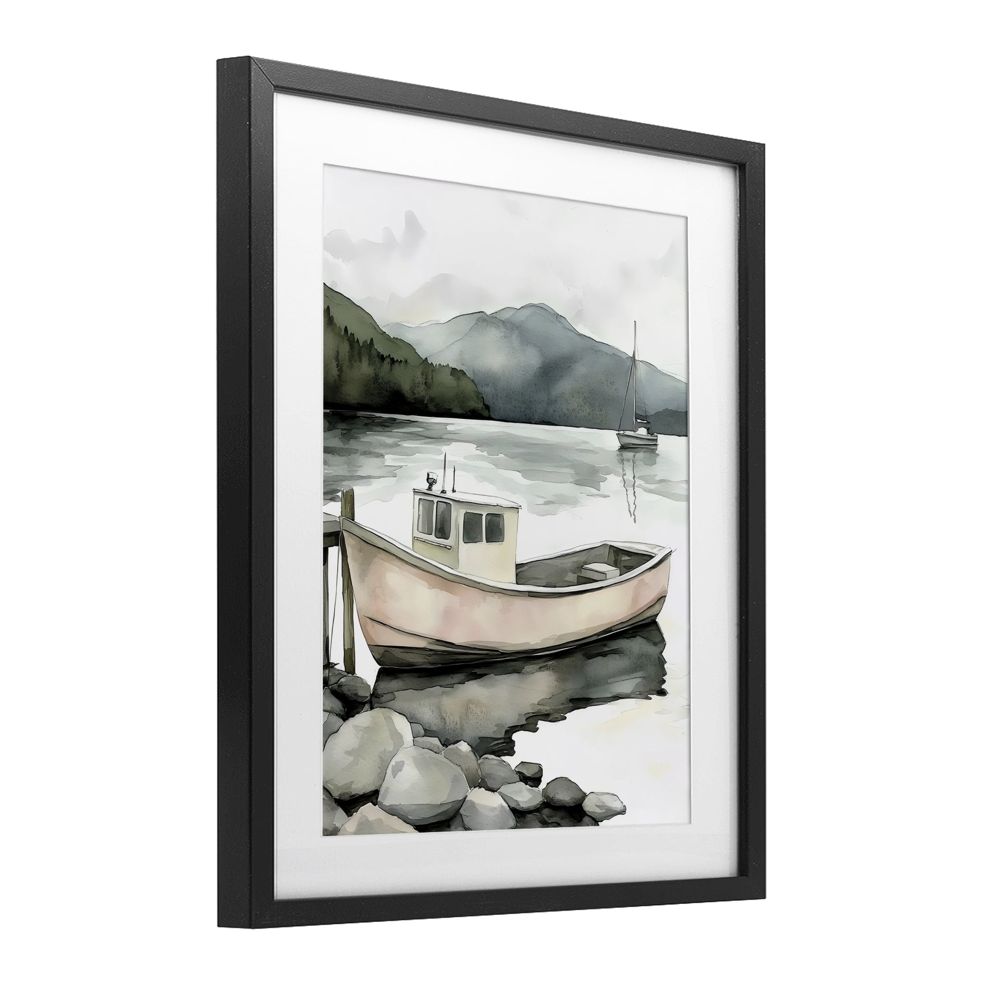 Stupell Industries Coastal Calm Docked Boat Black Framed Print Under Glass, design by Riley B