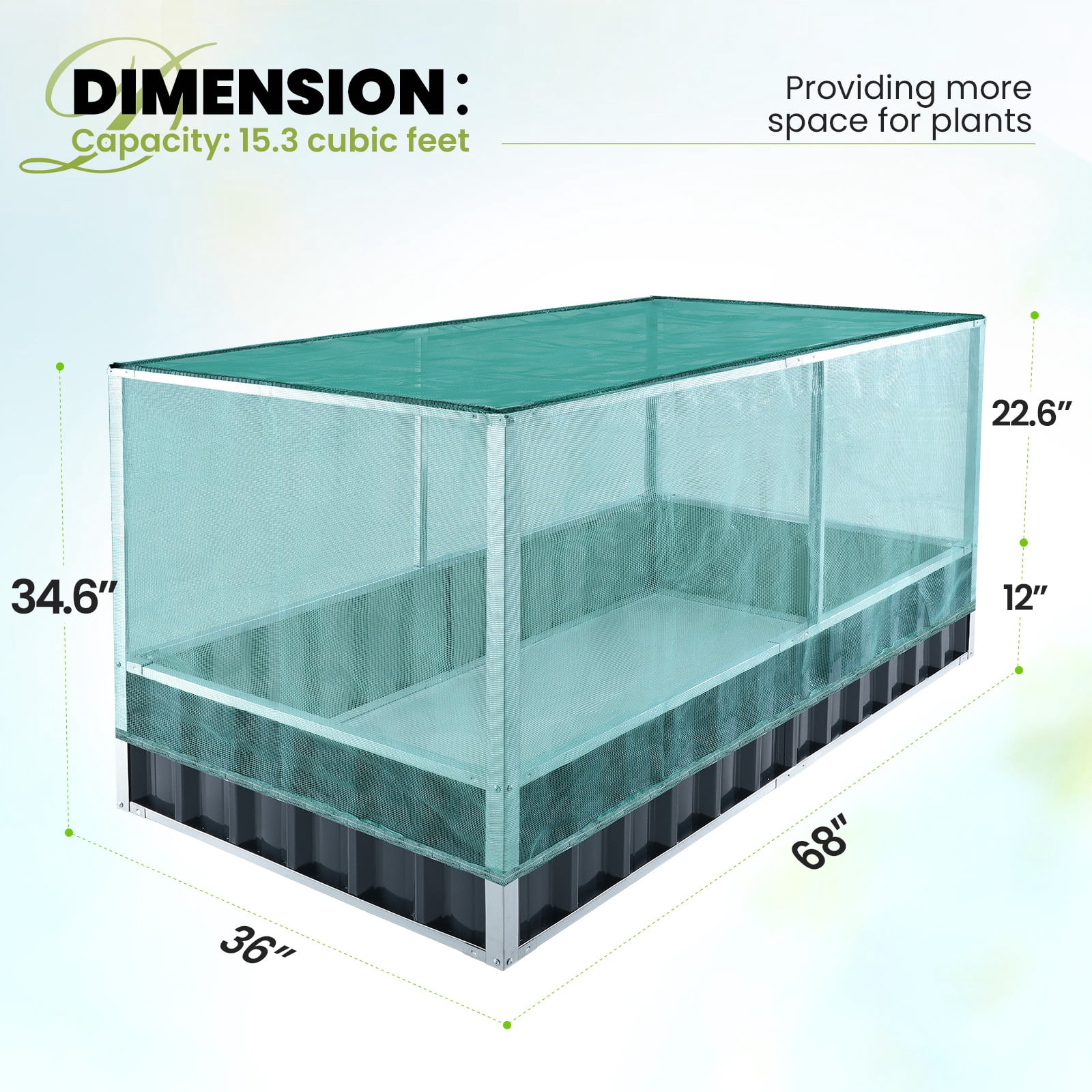 KING BIRD 68" x 36" x 34.6" Raised Garden Bed with Garden Anti Bird Protection Netting Structure, Galvanized Steel Metal Planter Kit Box