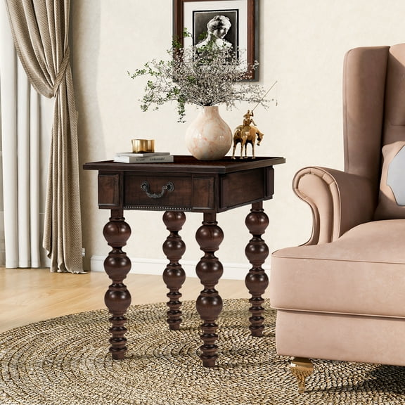 LiviNest Solid Wood End Table with Drawer: Vintage Narrow Sofa Side Table - Easy Assembly Small Space Furniture for Home Office & Living Room