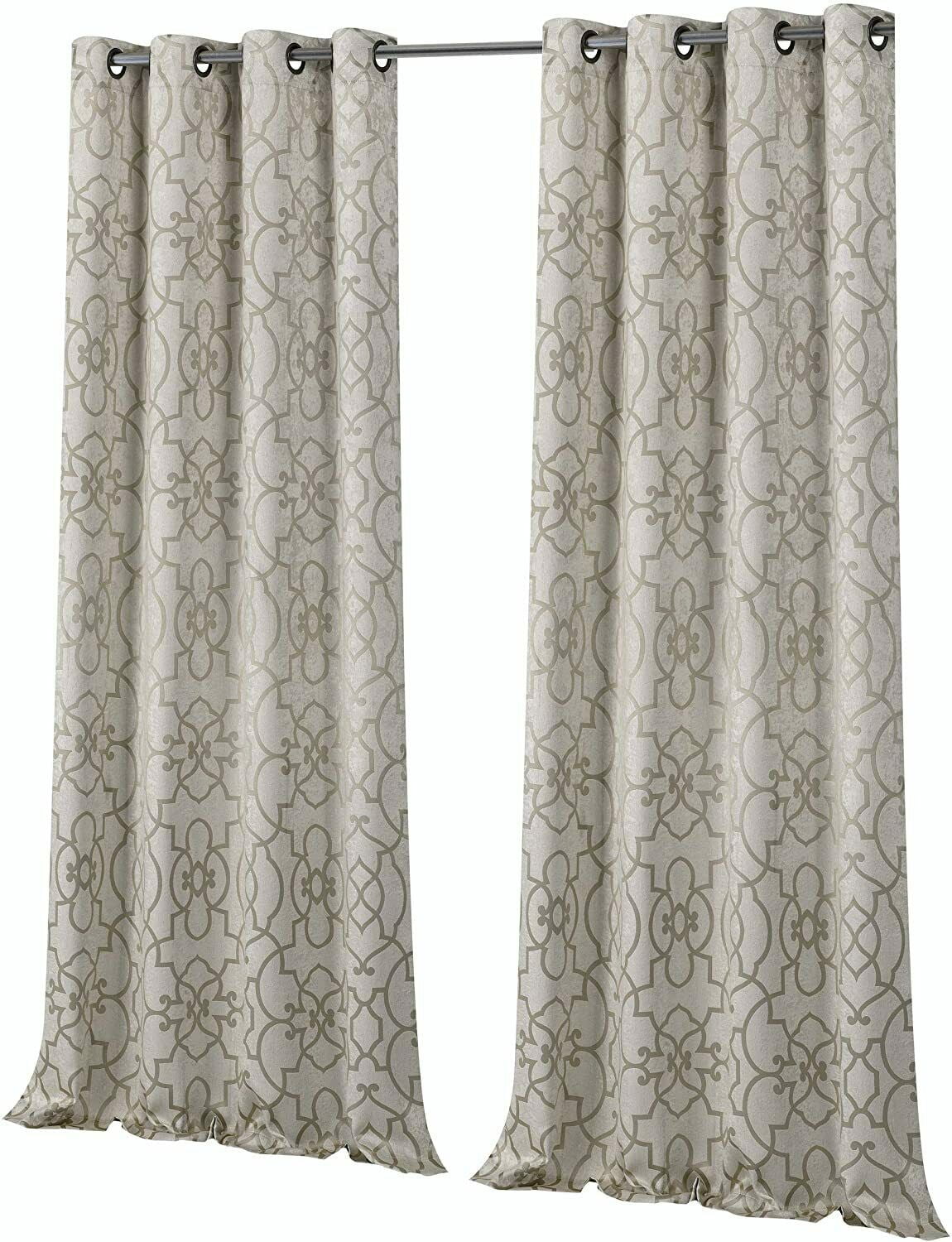 Kate Aurora Hollywood Home Taupe/Linen Trellis Grommet Blackout Curtain Sets, 38” x 84” (2 Panels)