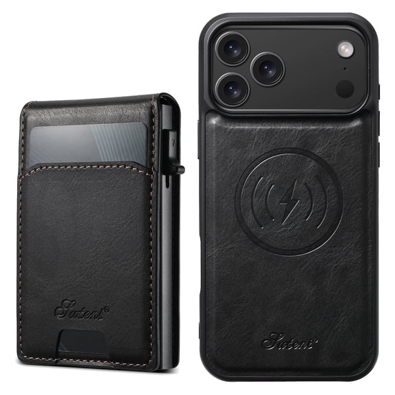 Wallet Case for iPhone 17 Pro Compatible with MagSafe for Men Women, with Card Slots,Detachable Magnetic Wallet Shockproof Anti-fall PU Leather Rugged Durable Phone Case Cover,Black