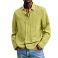 thumbnail image 4 of Qwertyu Cotton Linen Shirts for Men Long Sleeve Button Down Shirts Summer Beach Shirts Loose Fit Casual Shirts Vacation Tops Yellow L, 4 of 6
