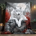 thumbnail image 3 of 1pc ALK Wolf Howling Full Moon Flannel Throw Blanket Lightweight Soft Warm Winter Bedspread for Sofa Bed Camping Outdoor Cabin RV Office Machine Washable, 3 of 10