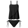 thumbnail image 6 of VNKIDY Women Adjustable Spaghetti Strap Square Neck Layered Tankini Top High Cut Brief Bottom Stretch Loose Fit Two Piece Tankini Swimwear Trendy Swimwear S, 6 of 6