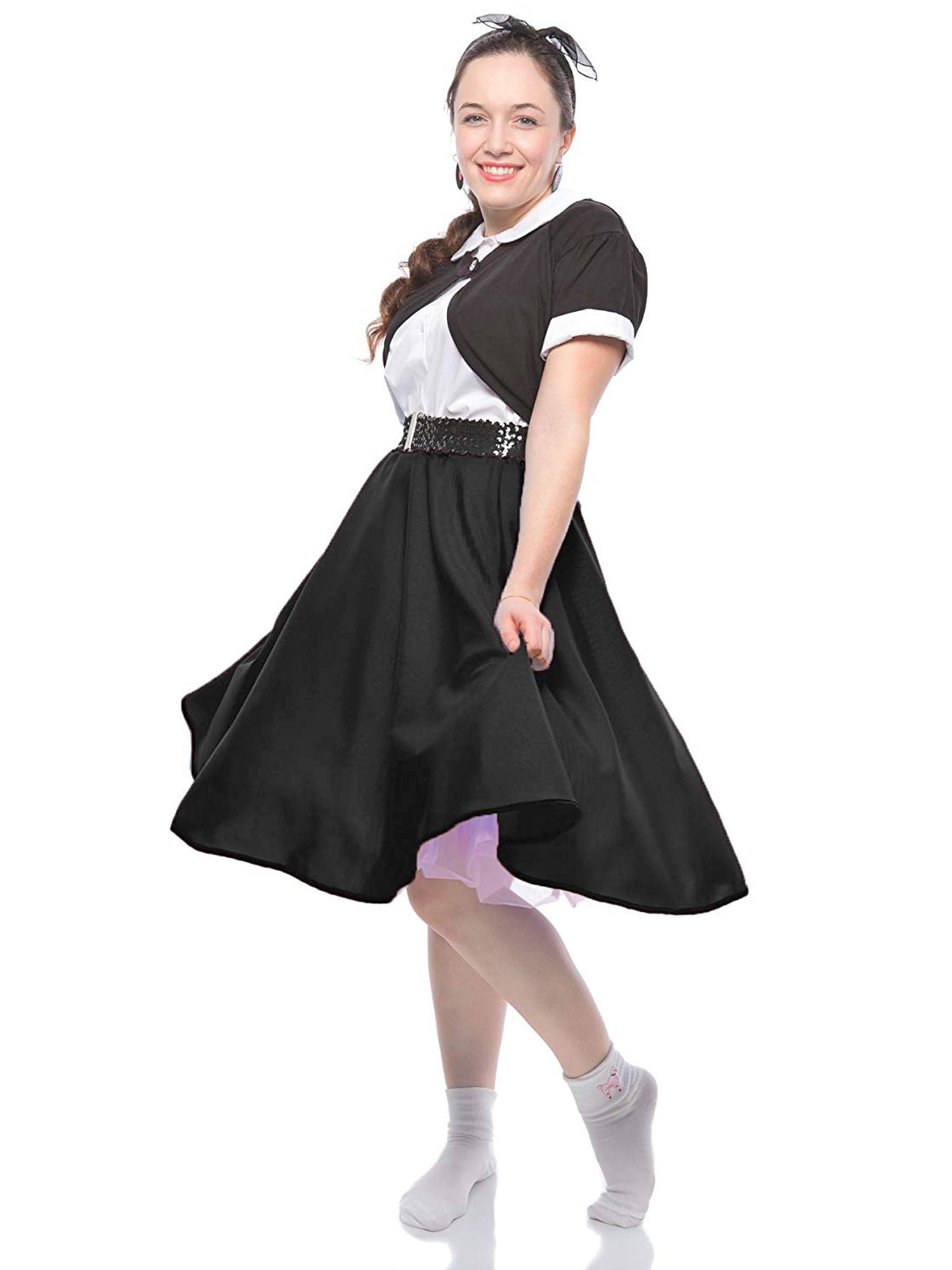 Black Full Circle Skirt 50s Style Twirl Skirt Elastic Waist XXL