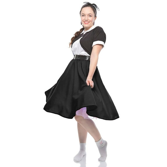 Black Full Circle Skirt - 50s Style Twirl Skirt - Elastic Waist - S/M