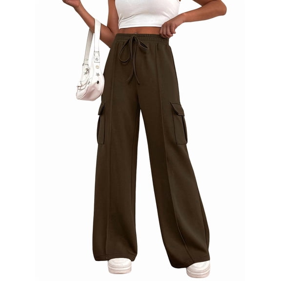 Women'S Plus Size Drawstring Running Sweatpants Loose Fit Wide Leg Pure Color Athletic Trousers Green L
