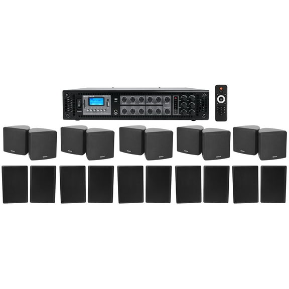 Rockville 6-Zone Amp 10) 3.5" Black Cube 10) Wall Restaurant/Bar/Cafe Speakers