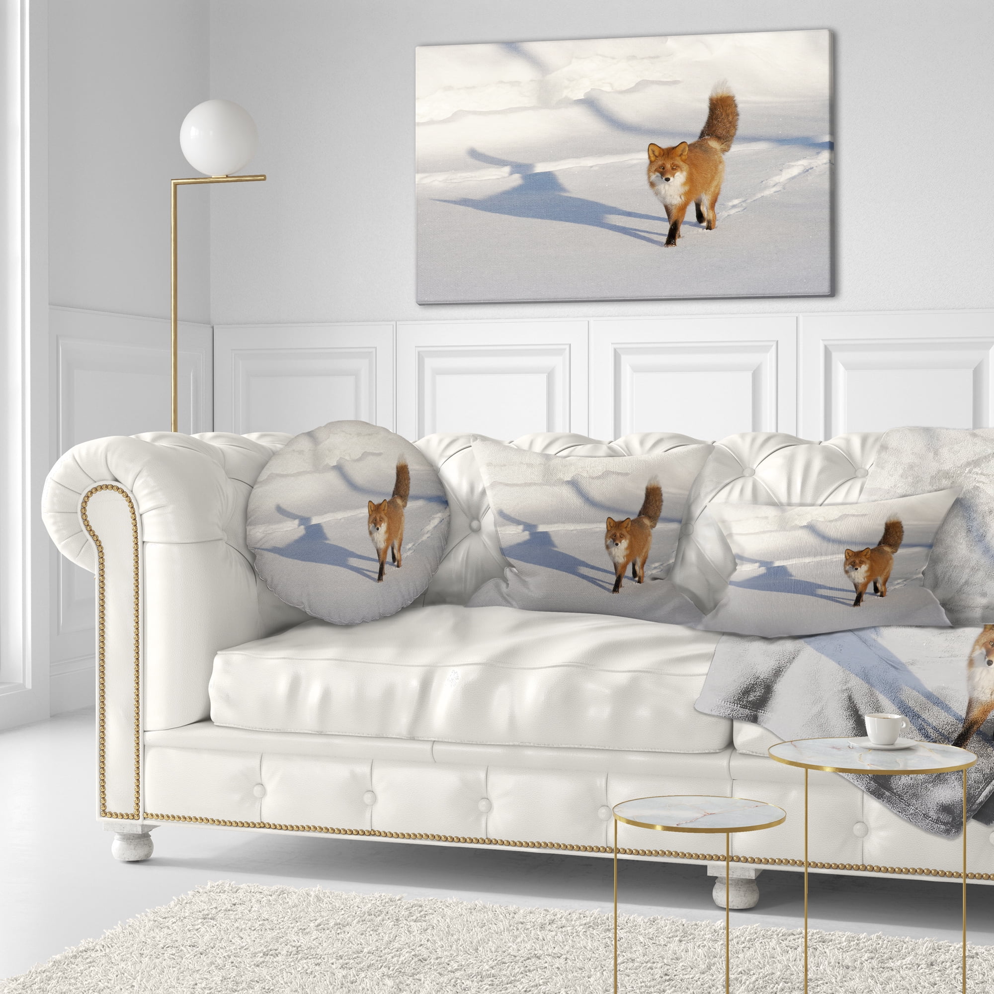 Designart Brown Winter Cat with Footprints - Animal Throw Pillow - 12x20