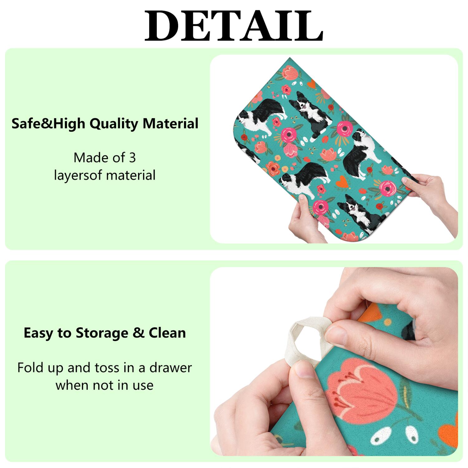 2pcs Paw Design Quick Dry Kitchen Mat Absorbent Non-Slip Sink Protector