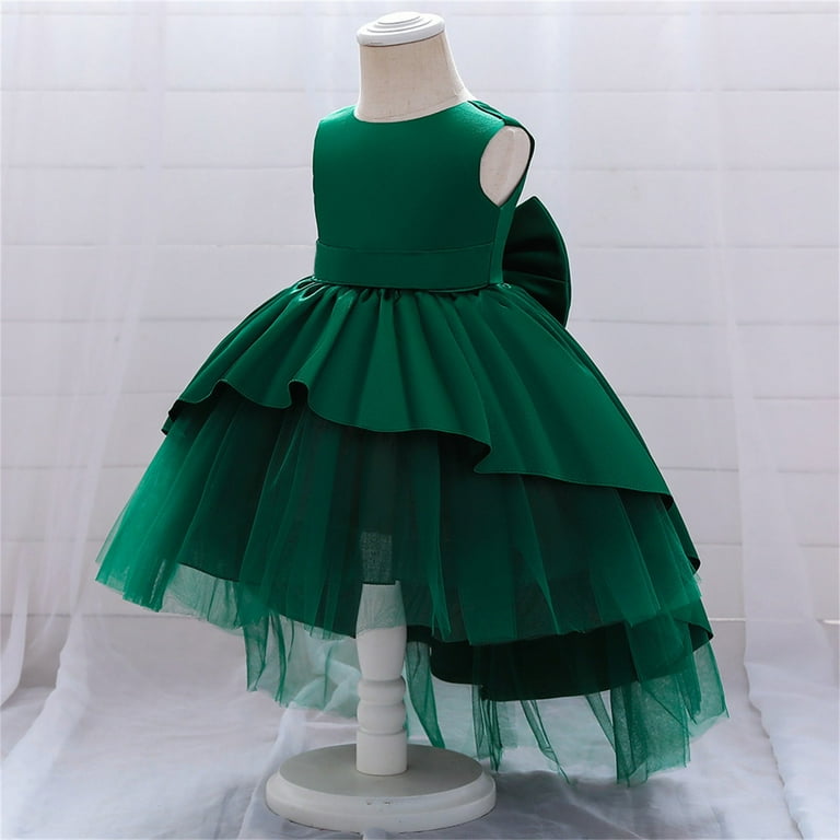 Baby Girl Clothes 0 3 Months Fall Winter Toddler Dark Green Solid Color Back Big Bow Dress Dress Dress Birthday Dinner Performance Princess Dress