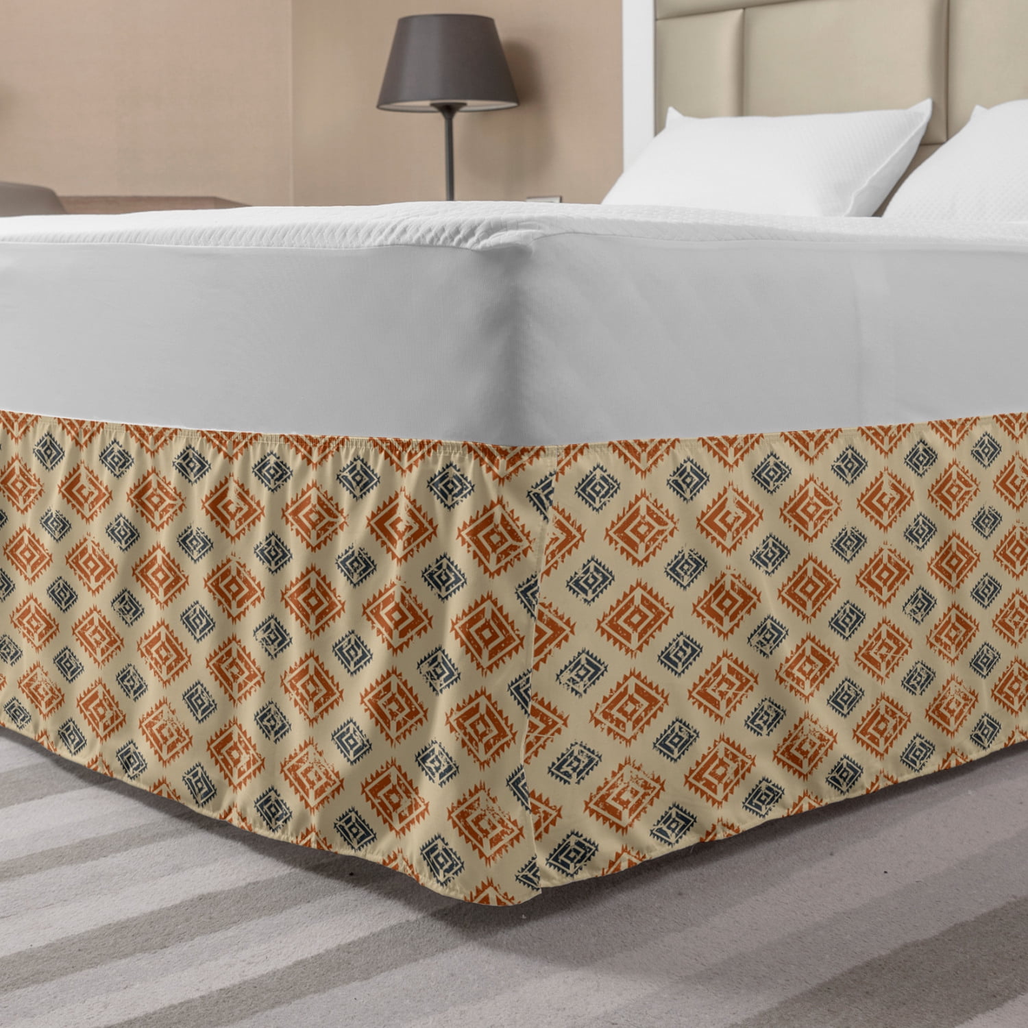 Zambia Bed Skirt, Folk Design with Retro Style Effects in Pastel Print
