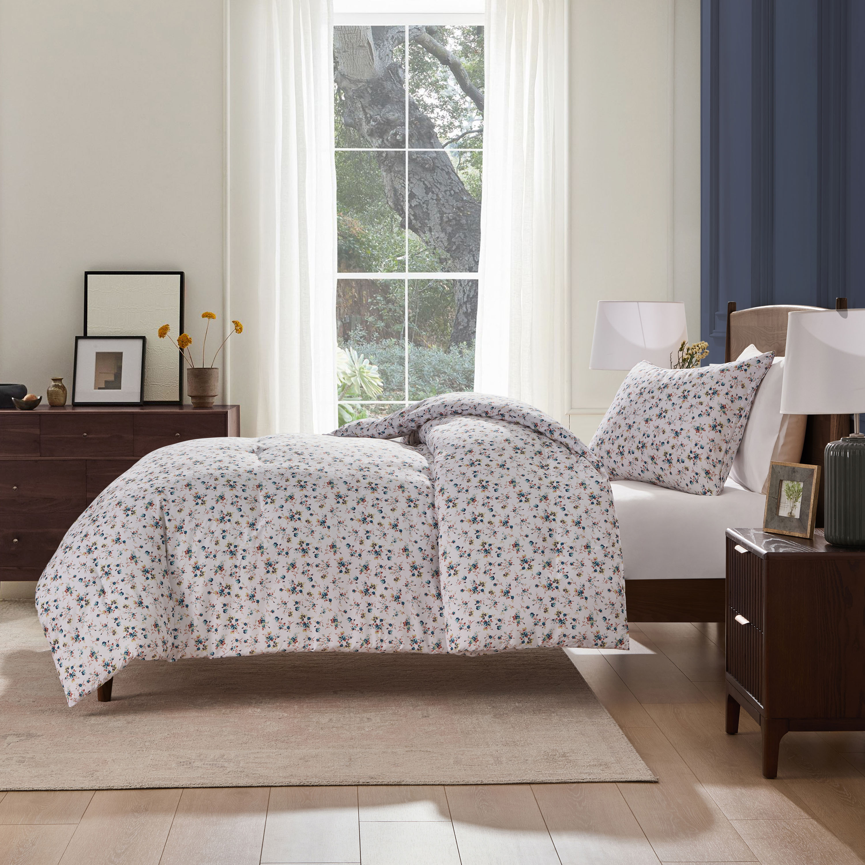 LammaLoe Twin Comforter Sets, 2 Piece Floral Bedding Comforter Set with Sheets, Bed in a Bag, Blue Rose Duo