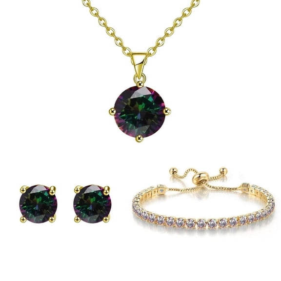 Bonjour Jewelers 18k Yellow Gold 7 Ct Round Created Mystic Set Of Necklace, Earrings And Bracelet Plated