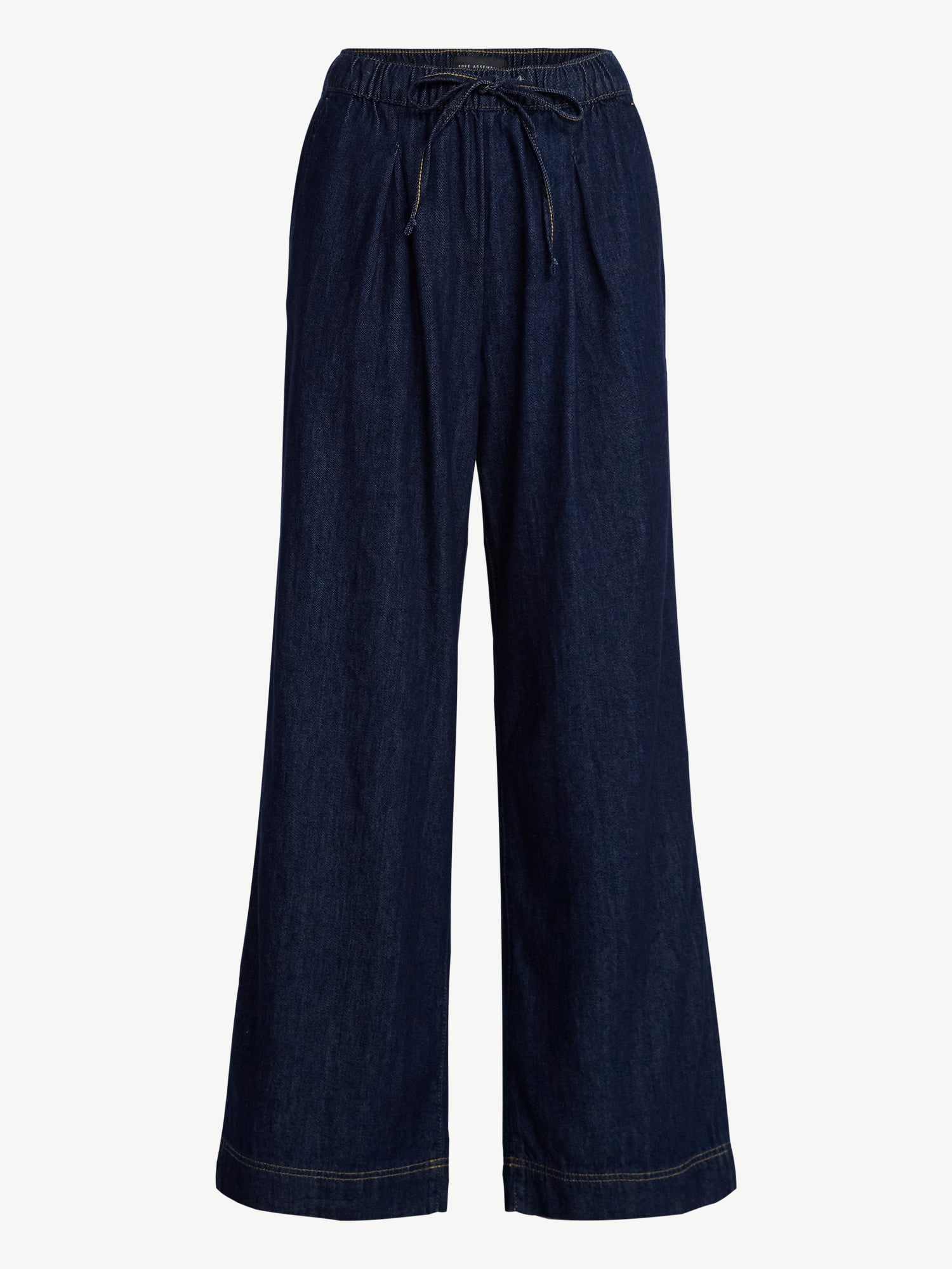 Free Assembly Women's and Women's Plus Loose Fitting Wide Leg Jeans with Adjustable Tie Waist, 29”, 31" and 33" Inseam, Sizes XXS-4X