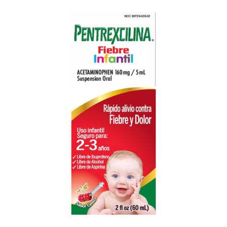 Pentrexcilina Infant Fever - Fiebre Infantil Acetaminophen 160mg Oral Suspension 2-3 years 2 fl oz Cherry Flavor