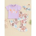 thumbnail image 3 of Yunliwuli Girls Easter Outfit, Short Sleeve Letters Print T-shirt with Eggs/Bunny Flare Pants and Headband Summer Outfit, 3 of 10